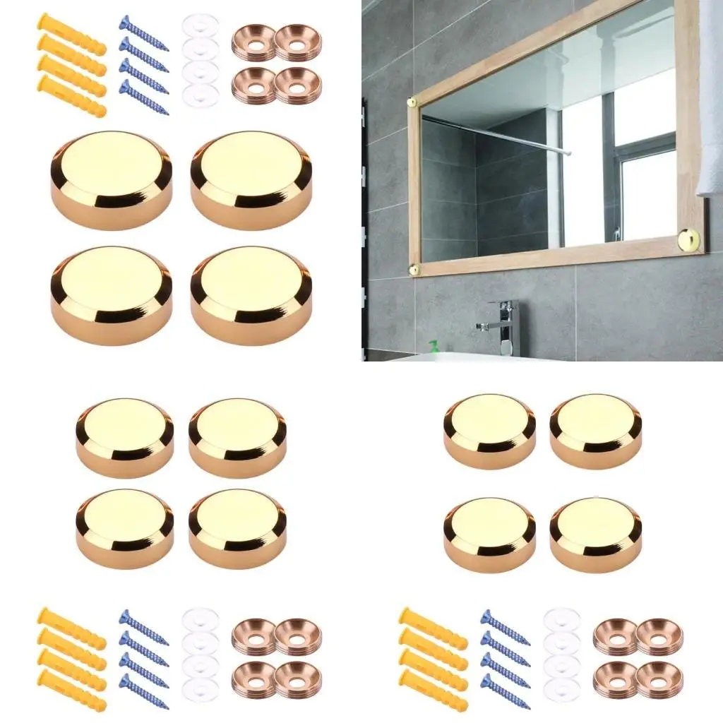 

R9UF Set of 4 Gold Tone Brass Mirror Fasteners Practical Designs for Secure Mounting in Residential and Business Space
