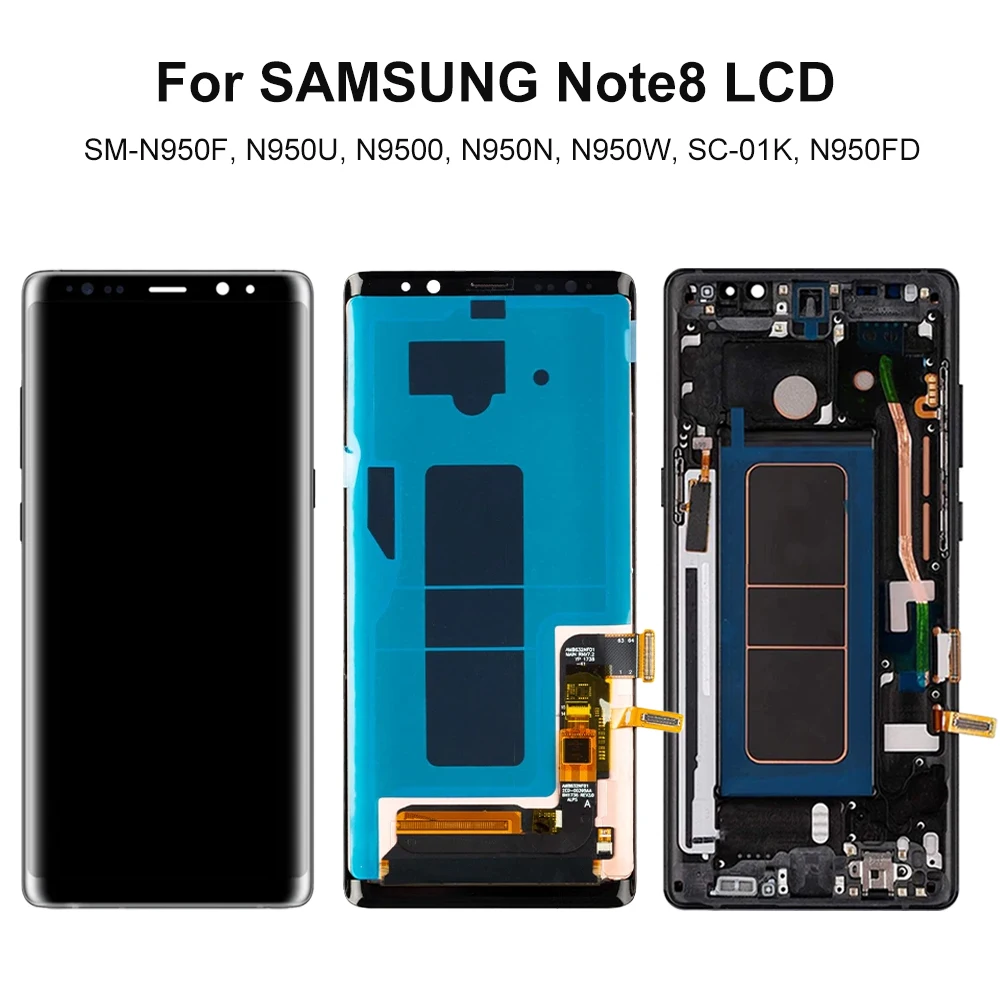 Super AMOLED Note8 Screen Assembly for Samsung Galaxy Note 8 N950F N950FD LCD Dispaly Touch Screen Digitizer with Frame Parts