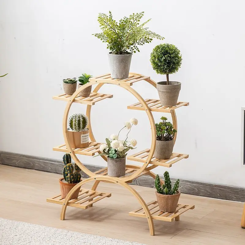 HYS European-style living room indoor succulent flower pot shelf floor-to-ceiling multi-layer bamboo balcony green dill