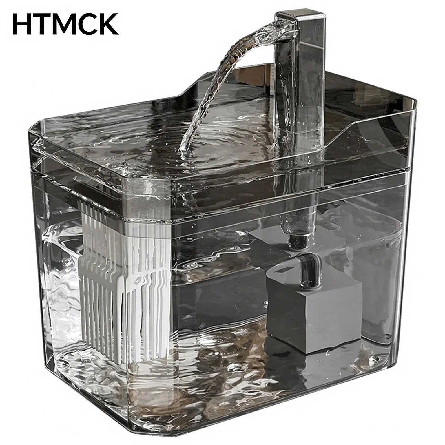 HTMCK USB Cat Water Fountain with Auto Filter Anti-Dry Burning Transparent Recirculating Dispenser with Pump for Cats gallery 3
