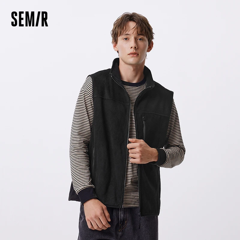 Semir Vest Men Anti-Static Fleece Coat New Autumn 2024 Warm Collar Lining Solid Color Versatile Top