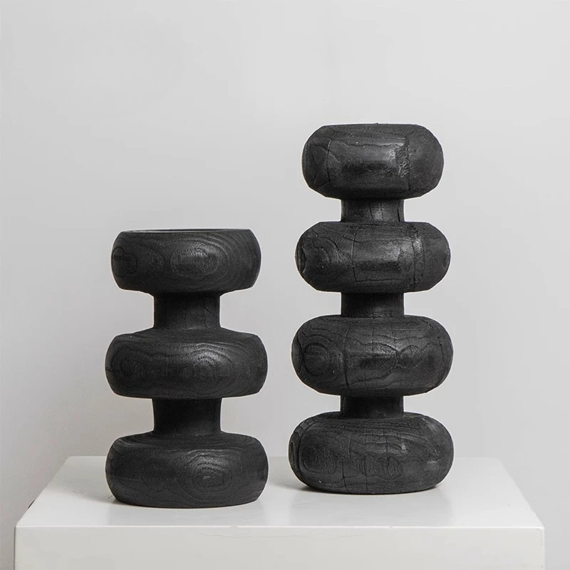 Neo-Chinese Charred Wood Candle Holder Zen Minimalist Decorative Rack for Hotel Lighting Decoration Living Room Entryway Display