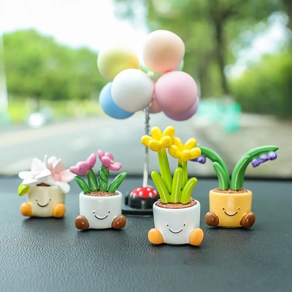 Flower Pot Car Ornaments Cartoon Gardenia Flower Car Dashboard Figure Ornaments Narcissus Flower Flower Pot Car Decoration