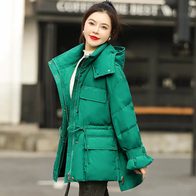 جديد الشتاء مقنعين سترات دافئة المرأة أسفل معطف القطن غير النظامية رقيق الخصر معطف فضفاض معطف القطن