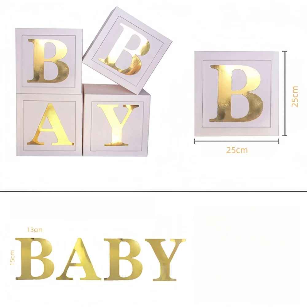 4-teiliges Alphabet BABY Ballonbox-Set, Geschenkbox zum 1. Geburtstag, Dekorationsbox für Jungen und Mädchen, Geburtstagsparty-Deko, Babyparty-Requisiten – Detail 1