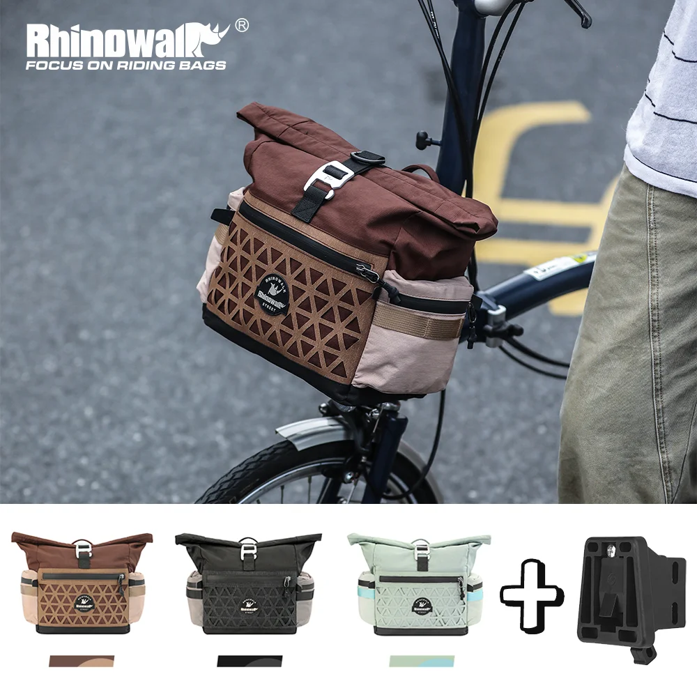 

Rhinowalk Folding Bike Handlebar Bag 6.5L Quick Release Cycling Front Basket With Rain Cover For Brompton Dahon Bike Accessories