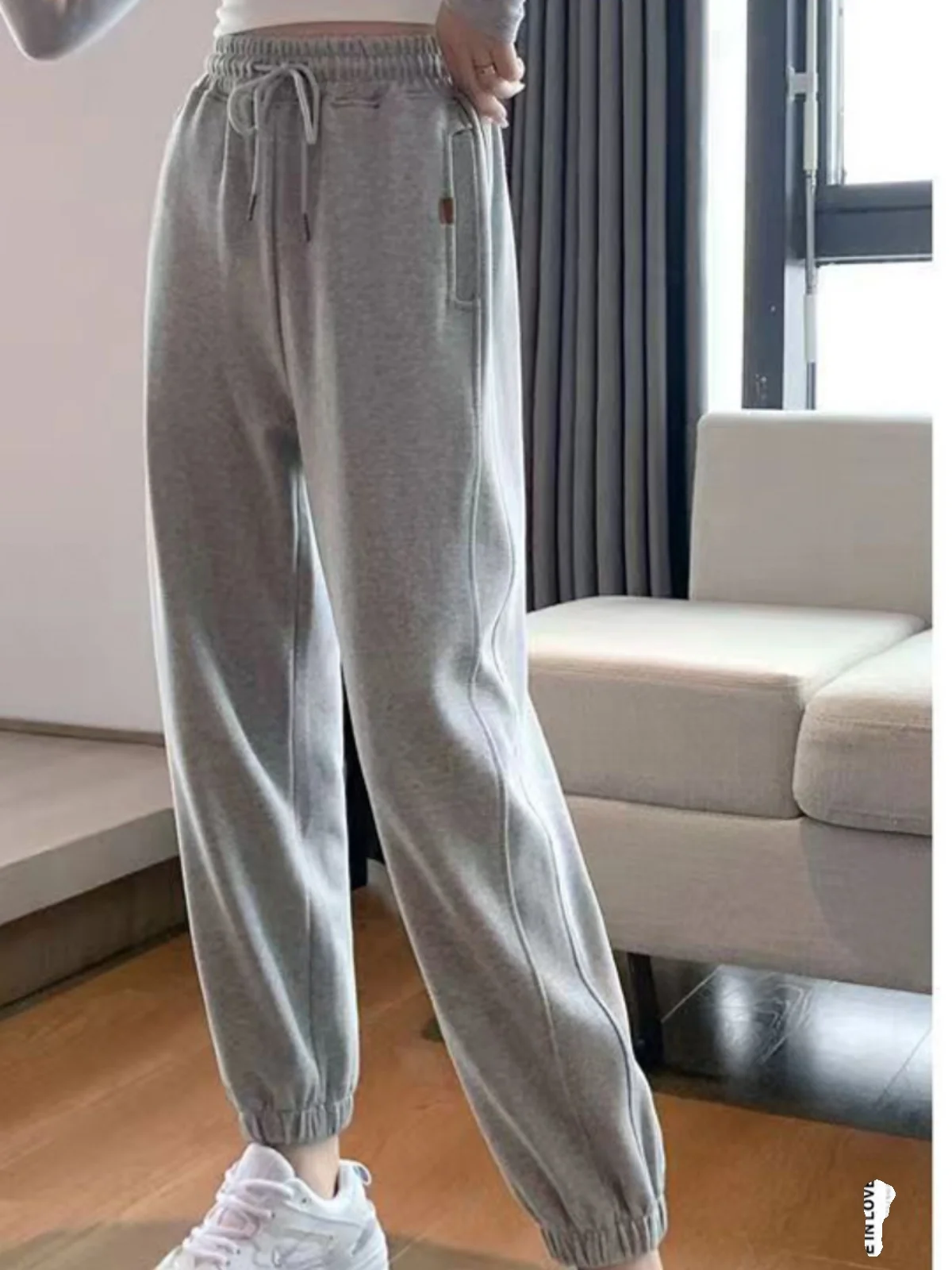 2026 New Women's Sport Pants Thickened Cuffed Casual Harlan Pants Grey Small Size Leisure Long Pants High Waist Pants
