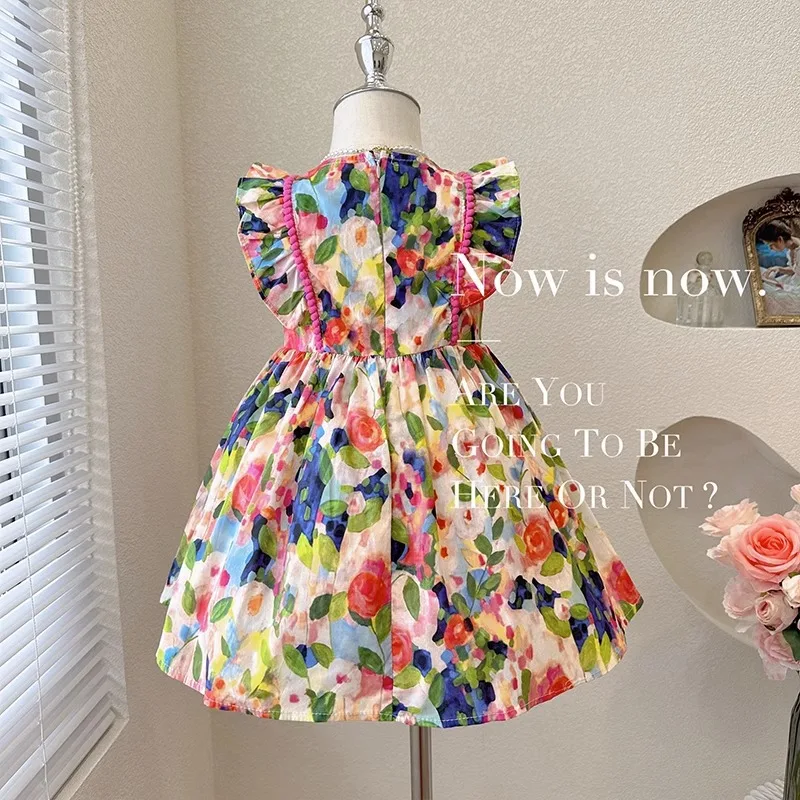 Girls Casual Dresses Flower Printing Princess Dress for Girls Clothes 2 To 7 Years Flower Girl Dresses for Weddings Clothes