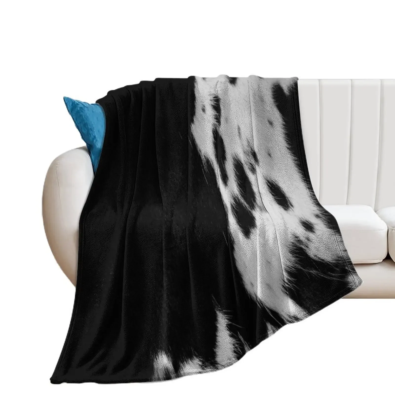 

Cowhide fur in black and white Throw Blanket Summer Bed Fashionable Flannels Flannel Fabric Blankets