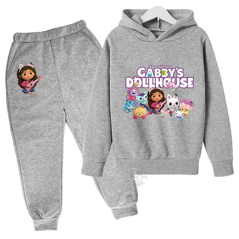 Gabby\'s Doll House Kids Cartoon Cute printed Spring/Fall hoodie + Jogging pants Tracksuit for boys and girls ages 3-14