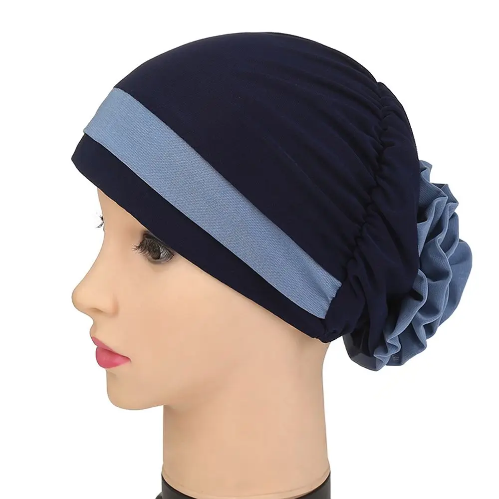 Eleganckie, proste satynowe nakrycie głowy z kwiatem w jednolitym kolorze, modne indyjskie czapki, muzułmańskie hidżaby, turbany, damskie chusty na głowę