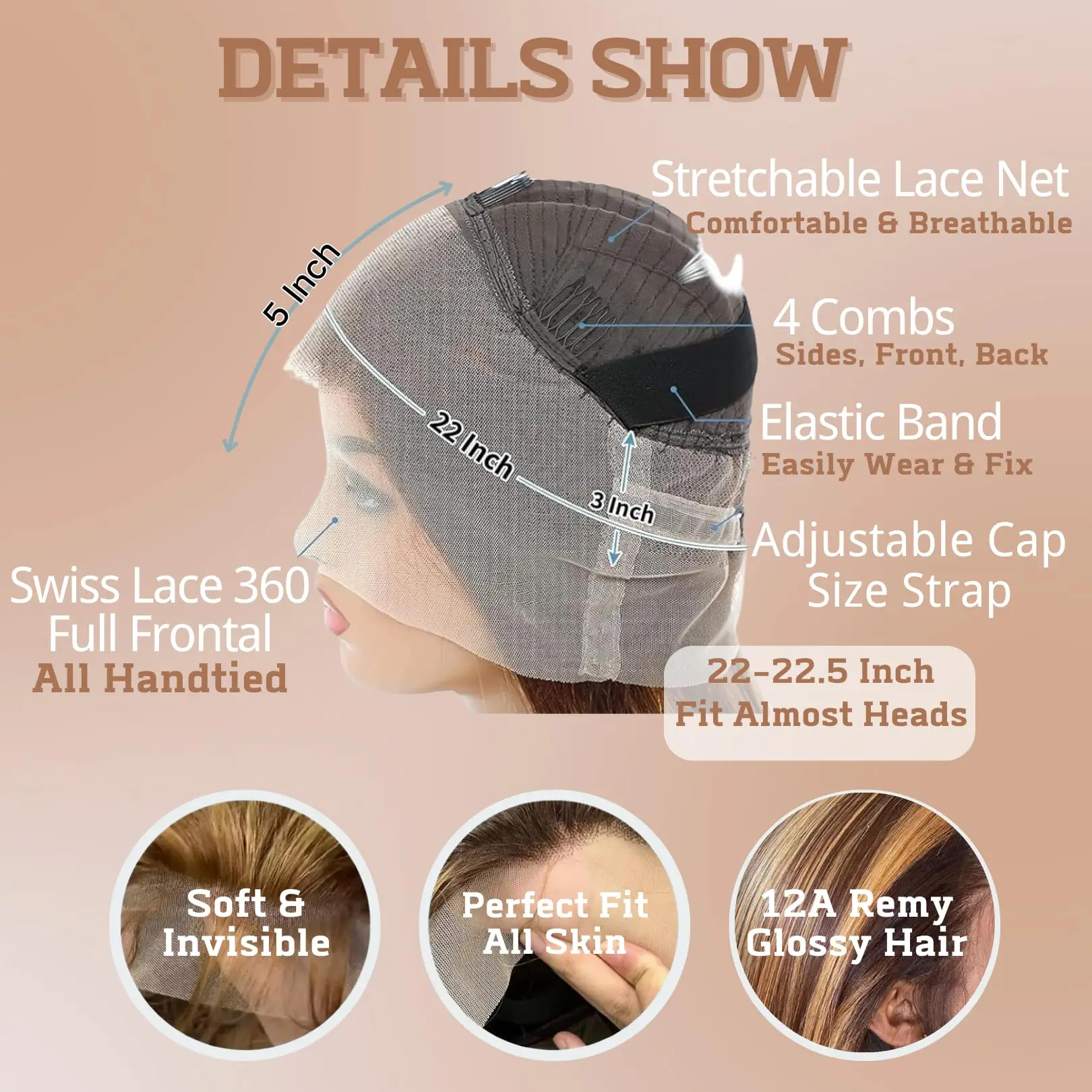 40インチ 4/27 ハイライト オンブレカラー 13x6 HDレースフロントウィッグ ストレートウィッグ 人毛 200%密度 ハニーブロンド ブラジリアンウィッグ