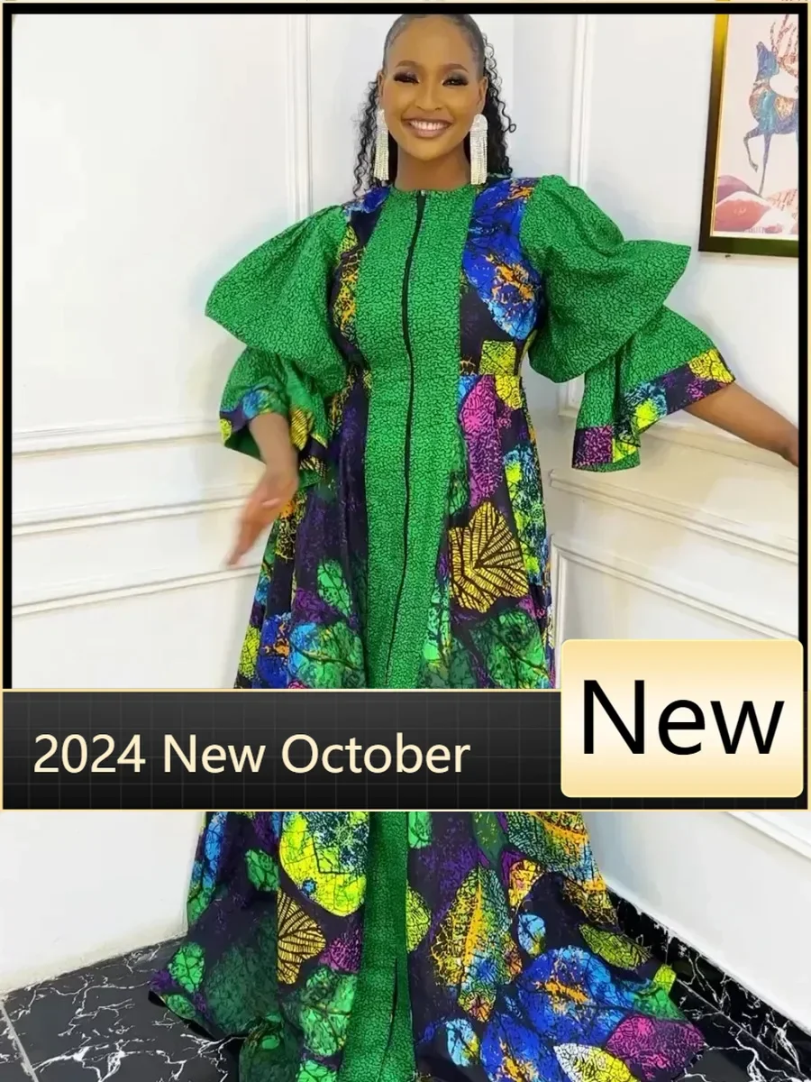 

African Dresses for Women Elegant 2024 Muslim Summer Fashion Kaftan Abayas Boubou Robe Dashiki Ankara Print Outfit Evening Gown