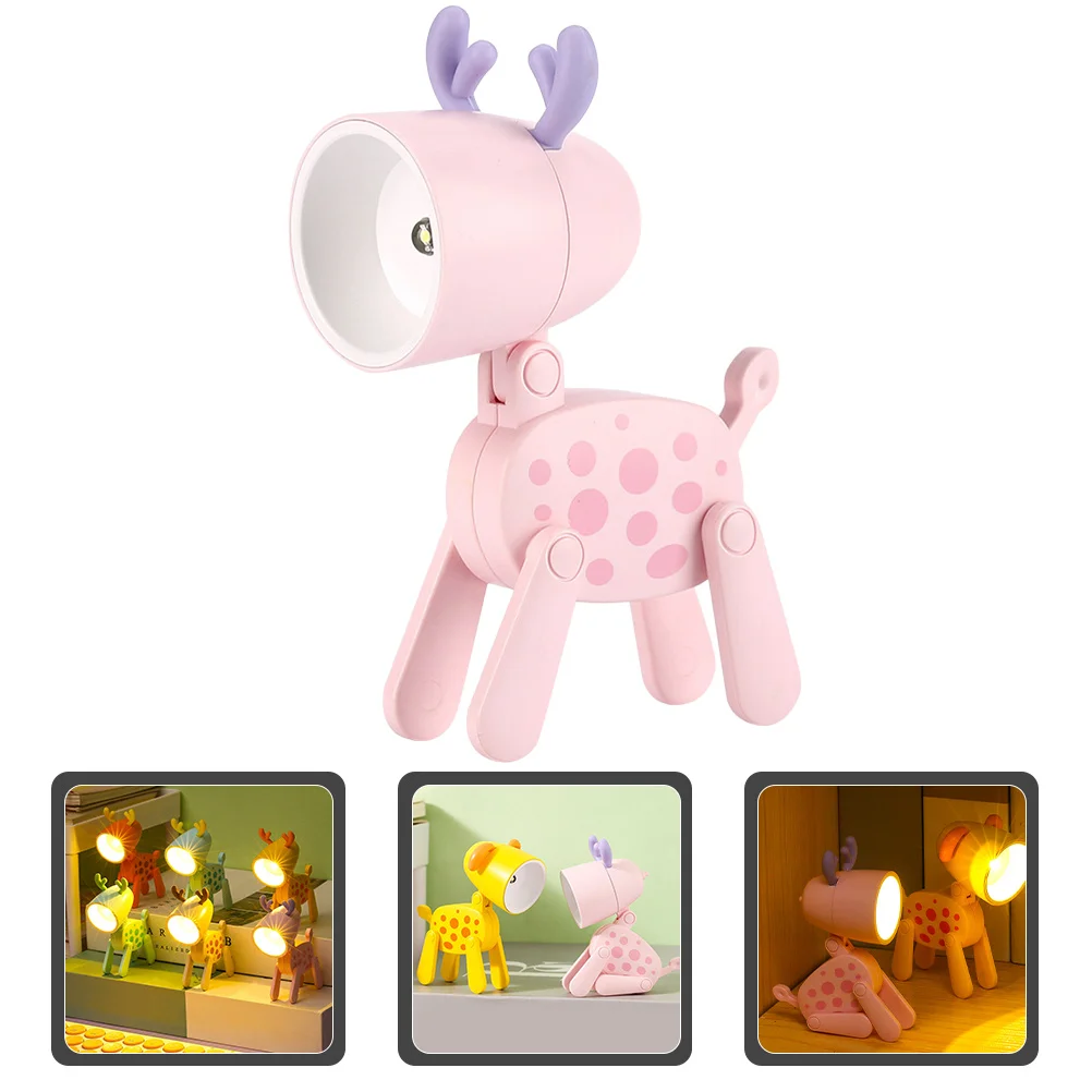 

PVC Cartoon Deer Night Light Lamp Warm LED Bedroom Lights Adjustable Angle Room Decoration Gift Small