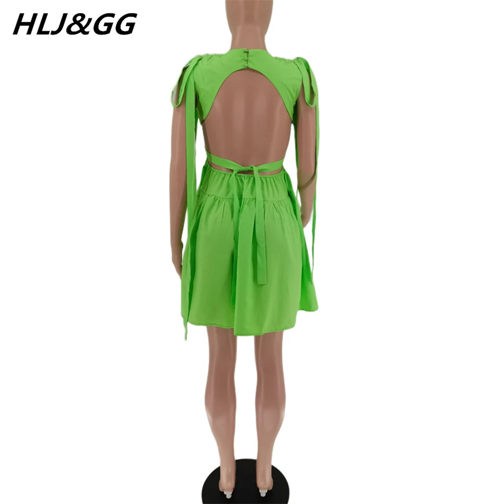 HLJ & GG-Vestido corto informal de verano para mujer, minivestido con espalda descubierta y cordones, cuello redondo, corte en A, sin mangas, Color