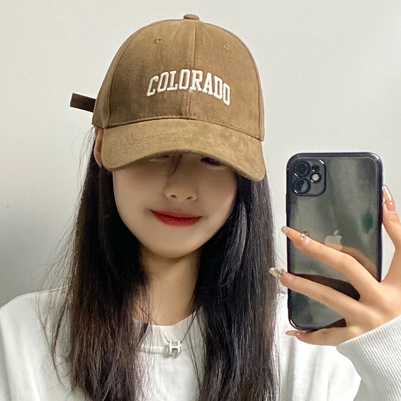 Coffee Deep Top Big Head Circumference Baseball Cap for Women AutumnEmbroidered Width Curved Brim Peaked Cap Men Trendy