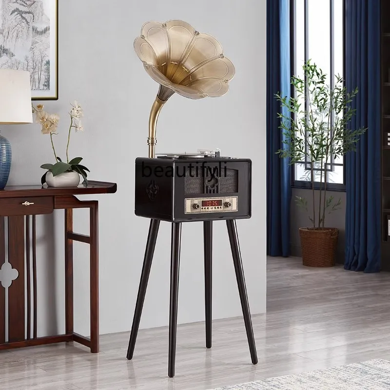 New Chinese-style gramophone, retro living room light luxury record player, modern audio large speaker vinyl record player