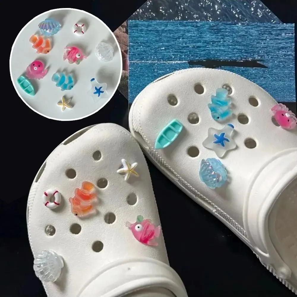 10 個シェル海洋動物靴チャーム取り外し可能な取り外し可能な靴の装飾クリップバックル DIY 穴あき靴アクセサリー