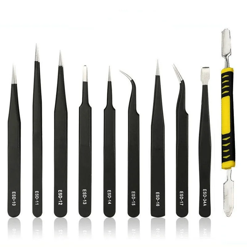 Imagem -03 - Anti-estático Industrial Pinças Grupo Esd Precisão Curvo Pinças Retas Reparação Ferramentas de Manutenção 10 Pcs 11 Pcs Aço Inoxidável