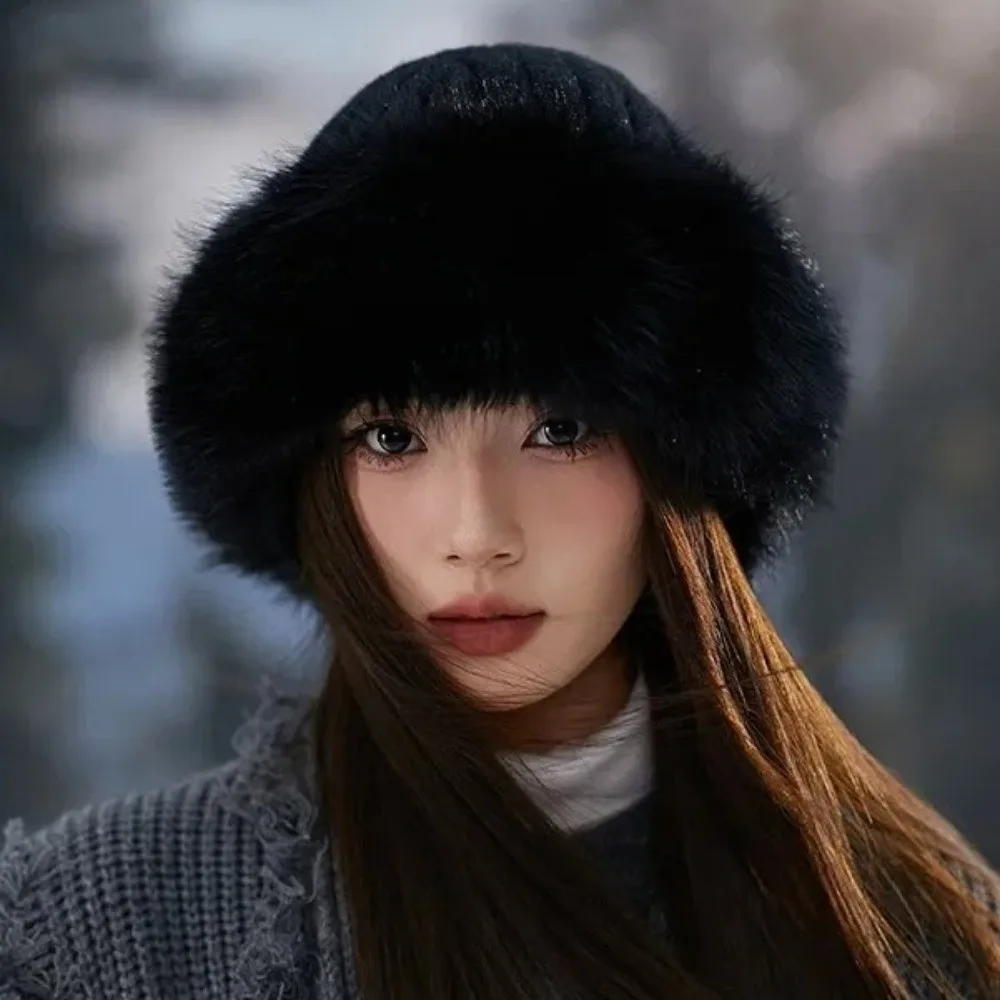 Thickening Winter Women's Warm Fur Hat Without Brim Warming Tools Ear Protection Fisherman Caps Cold-proof Warm