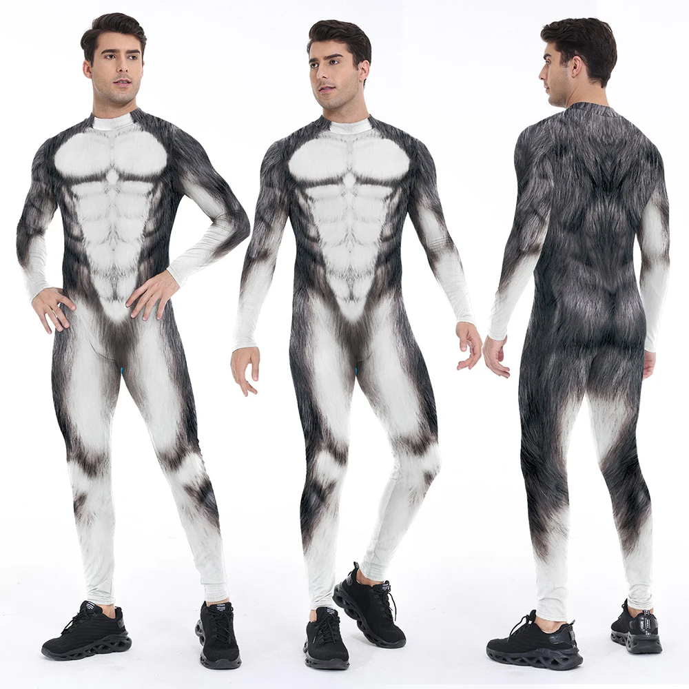 

VIP FASHION Husky Cosplay Bodysuit Animal Halloween Costume Adult Party Stage Performance Outfit Festival Spandex Zentai Catsuit