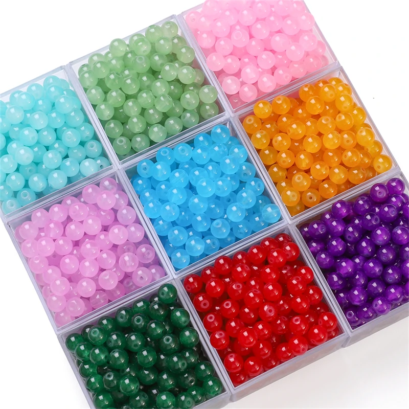 50pcs 6/8mm Glass Jelly Solid Color Imitation Jade Round Loose Bead DIY Handmade Necklace Bracelet Bead Jewelry Accessory image 2