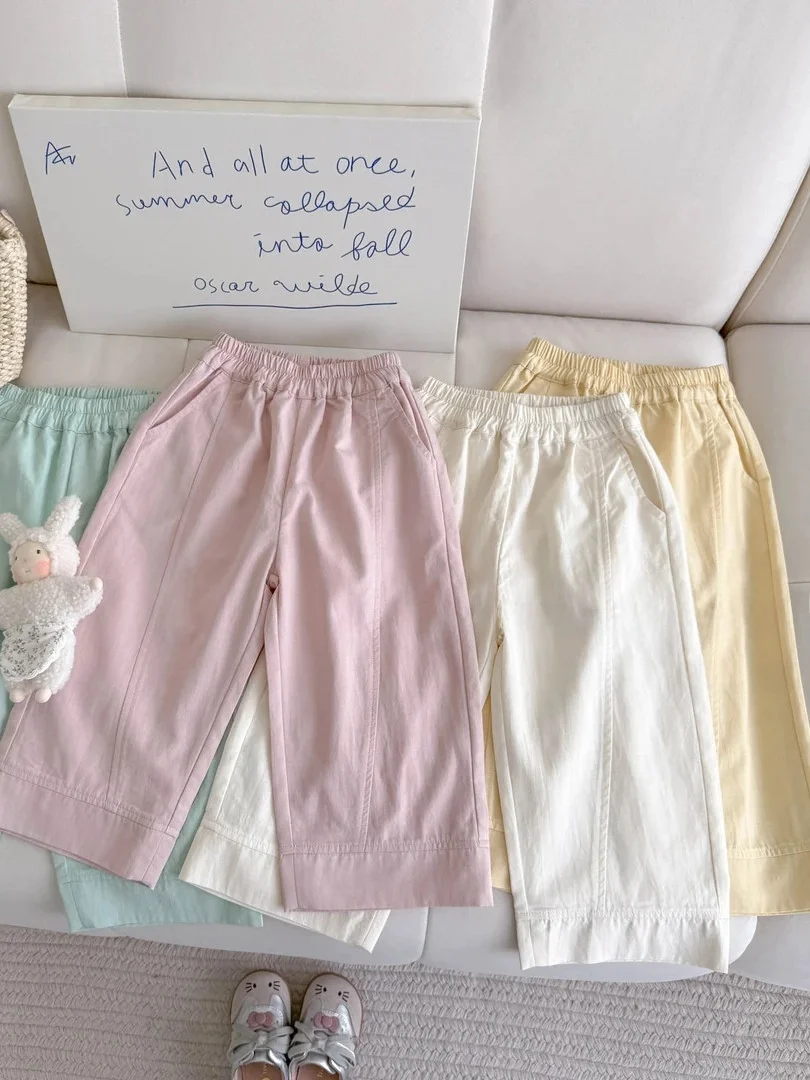 Faionable Baby Straight Leg Pants Children's Casual Trousers Summer New Sle Ele Girls' Pants Korean Sle Patchwork