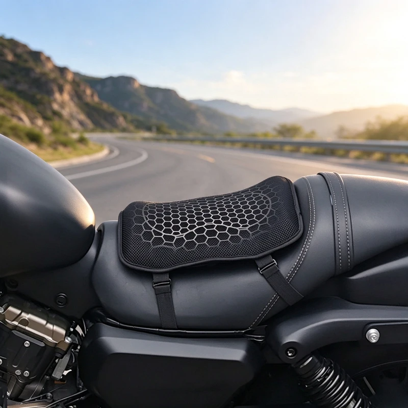 Q‑Style Universal Honeycomb Jelly Gel Motorcycle Seat Cushion, 3D Shock‑Absorption & Heat‑Insulation Riding Pad, Breathable Mesh
