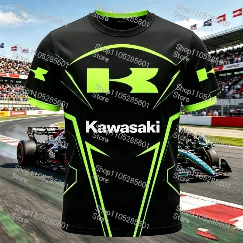 Kawasaki Themed Fashion Printed Short-sleeve T-shirt Trendy Sporty Casual Top for Motorcycle Enthusiasts view 4