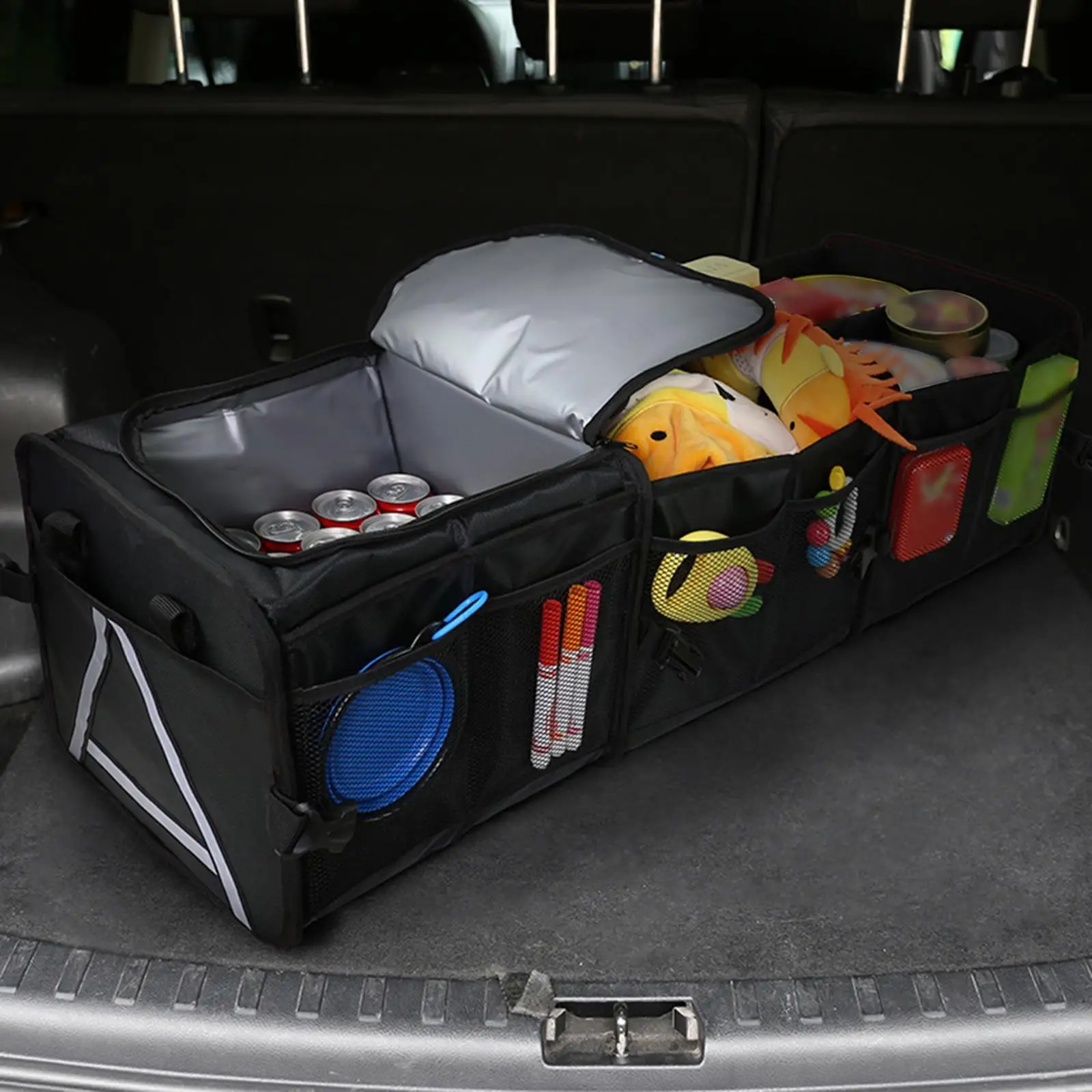 Car Trunk Storage Box Foldable Oxford Cloth Car Organization Storage Container with Handles Car Trunk Organizer with Cooler Bag