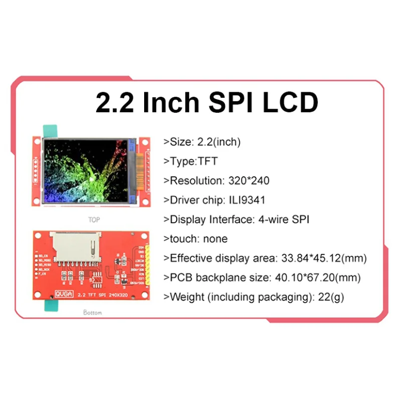 New 2.2 Inch SPI TFT LCD Module 320x240 ILI9341 LCD Screen Display Comaptible with Arduino IDE/C51/STM32