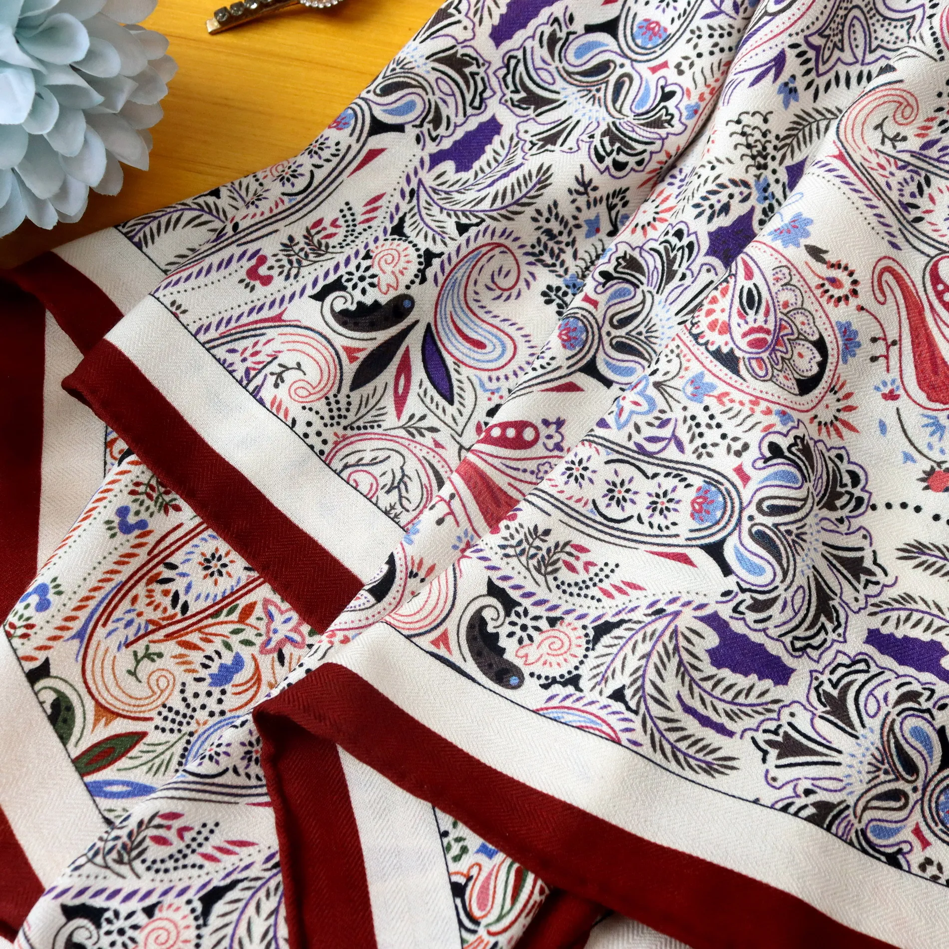 Hand Rolled Scarf Silk Wool Square Shawls Wraps Pashmina Winter Warm Shawl Cape Foulard Double Faced Print