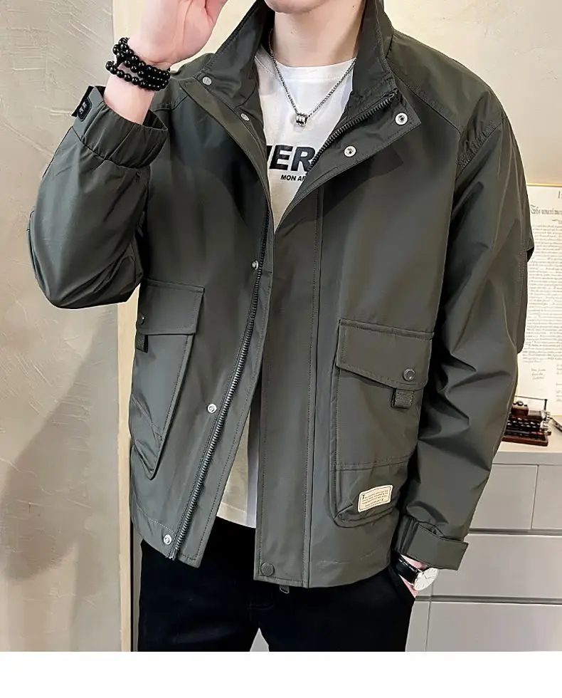 Versatile Autumn Winter Men Solid Casual Loose Simple Aviator Jacket Jacket Coat Soft Retro Pocket Business Casual Zipper