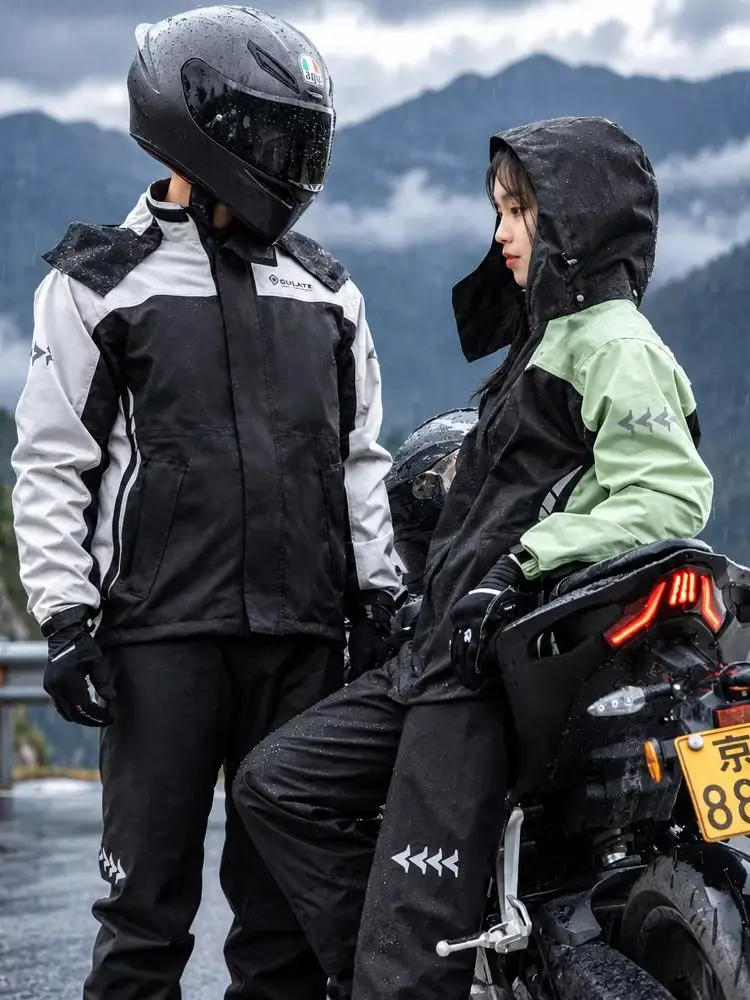 SULAITE motocyklowy kombinezon przeciwdeszczowy mężczyźni kobiety odzież przeciwdeszczowa wodoodporny ochronny płaszcz przeciwdeszczowy ze spodniami 2 sztuki oddychający na zewnątrz — 2