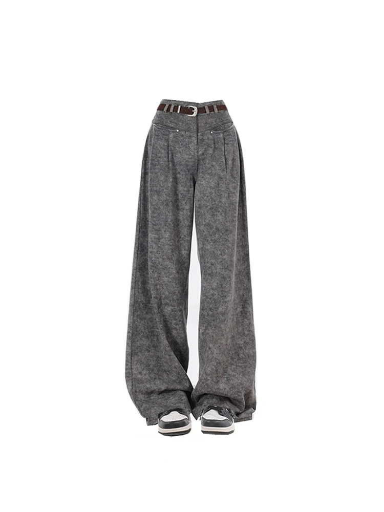 Women's Grey Sweatpants Baggy Vintage Y2k Harajuku 90s Retro Fashion Oversize Pants High Waist Wide Leg Trousers 2000s Clothes