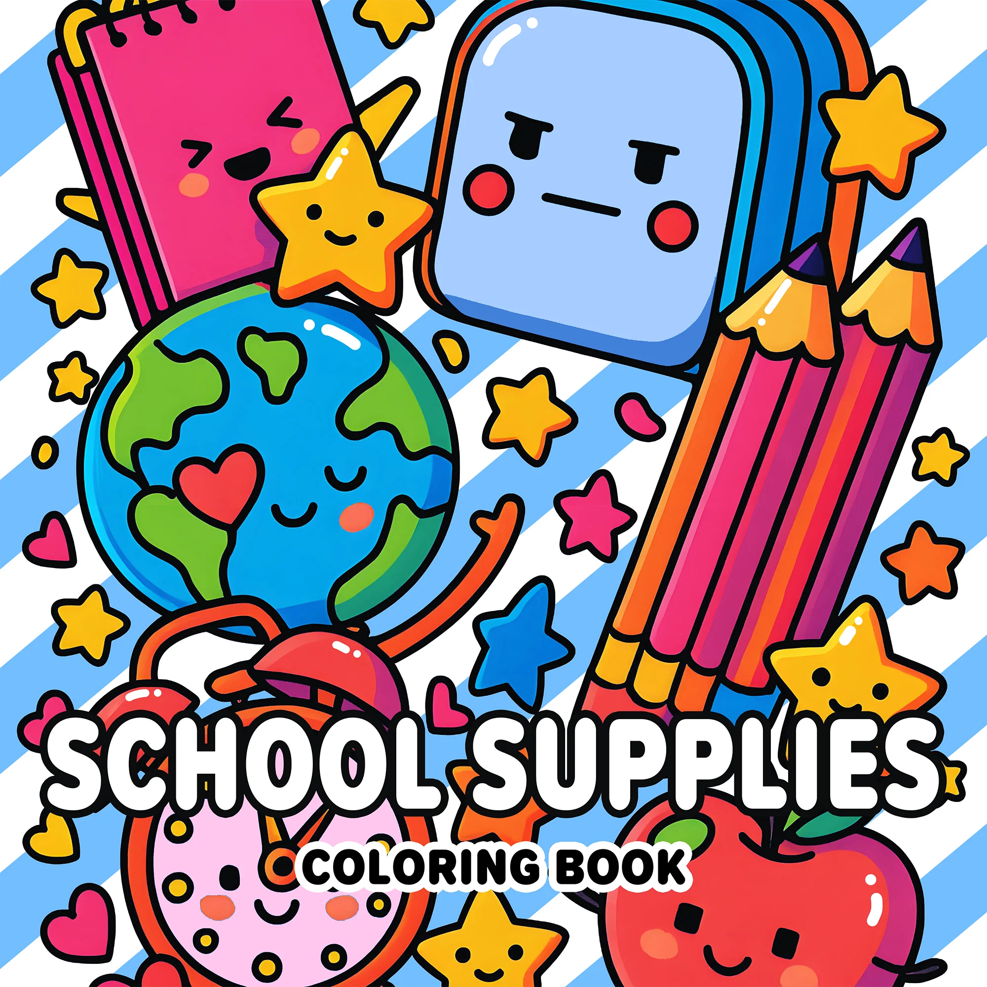 

a 24 Page Coloring Book For Various Stationery Items, With a Variety Of Colorful Drawings And Vibrant Learning Materials