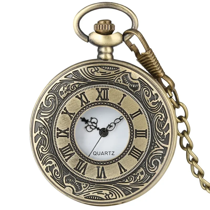 Vintage Hollow-out Roman Number Quartz Pocket Watch Antique Clock Necklace Pendant Chain Men Women Gifts Reloj De Bolsillo