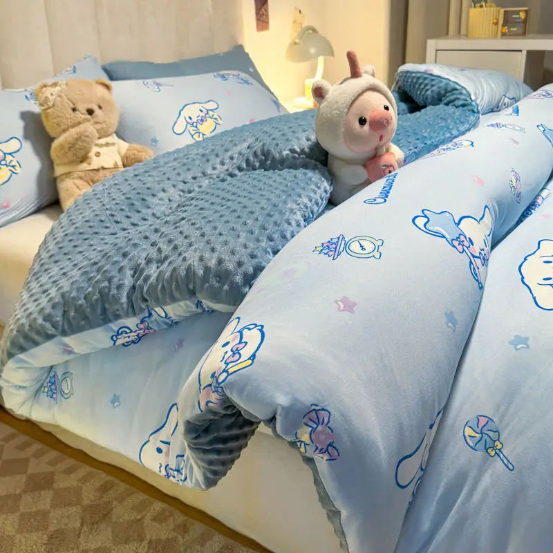 New Sanrio Anime Kawaii Hello Kitty Kuromi Winter Thickened Single both bed Plush Soft  Quilt Cute Cartoon Cinnamoroll Warn