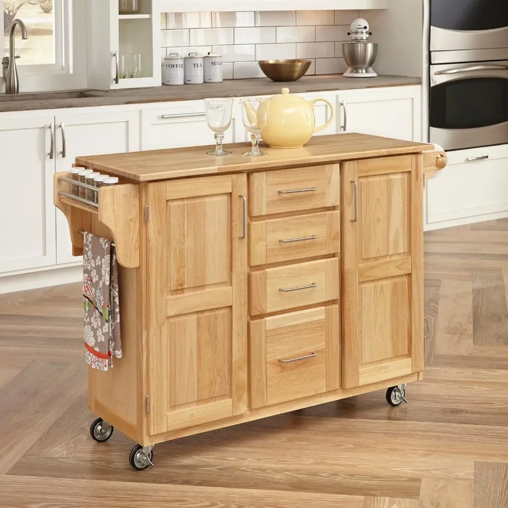 Kitchen Trolley Center with Breakfast Bar, natural finished cabinets 52-1/2 in. W x 18 in. - 30