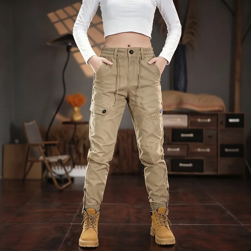 

Retro American Men's Work Pants High Street Casual Dstring Loose Fit Cotton Long Trousers Autumn Winter Faion