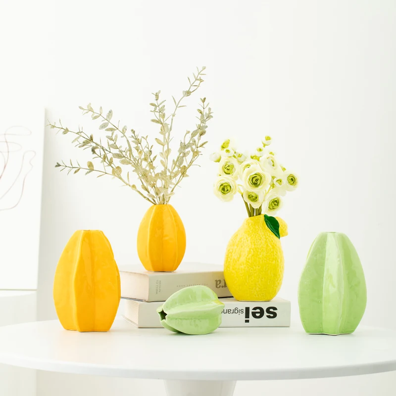 

Shumen Lemon Fruit Ceramic Flower Vase for Living Room Table - Simulated Flower Arrangement Set for Luxury and Sophistication De