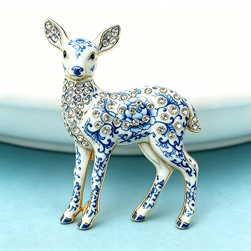 Wuli&baby Niedliche Sika-Hirsch-Broschen für Frauen Unisex 2-farbige Strass-Tierbroschen für Weihnachtsfeiern und Alltag Neujahrsgeschenke – Detail 5