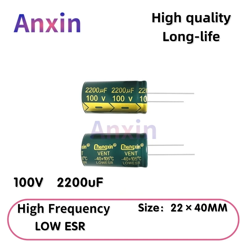

2PCS 100V2200uF Aluminum Capacitor, High Frequency Low ESR 105°C Radial for Power Supply Long-life 22×40MM