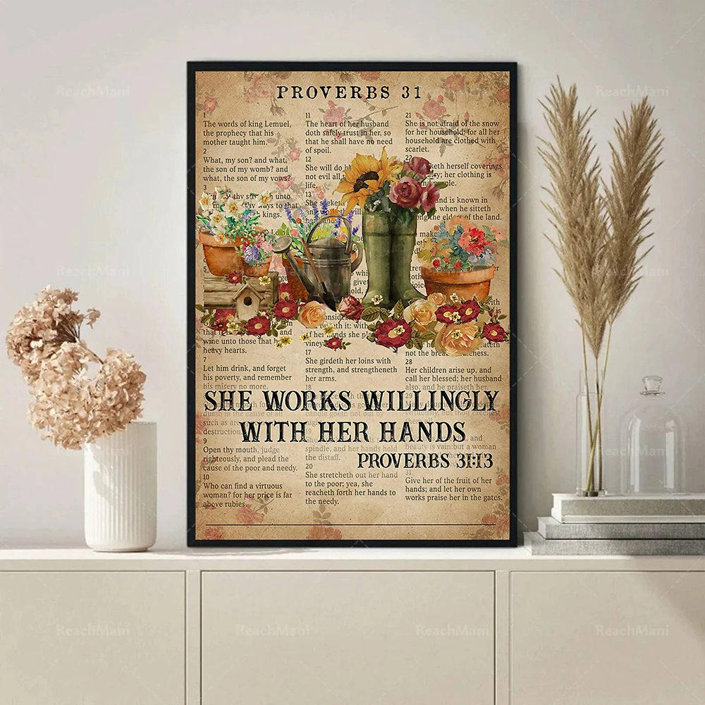 Catchphrase Works Willingly With Hand Gardening Poster, Plants Vintage Poster, Gardening Poster Gift