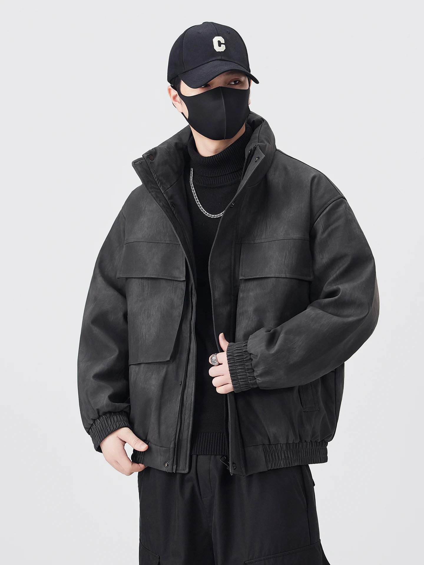 

Мужская утепленная белая пуховая куртка с воротником-стойкой, свободного кроя, ветрозащитная, повседневная, из искусственной кожи, теплая, на все сезоны