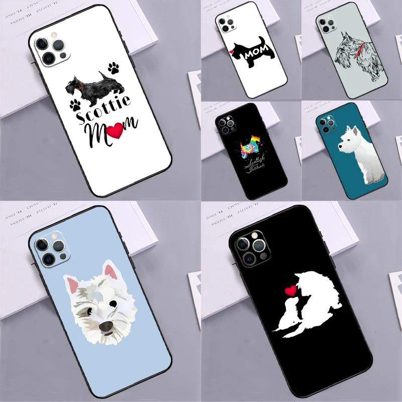 Westie Scottie Scottish Terrier funda de parachoques para iPhone 16 15 14 Pro Max 11 12 13 Pro Max Mini XR 15 16 Plus 16e cubierta de teléfono
