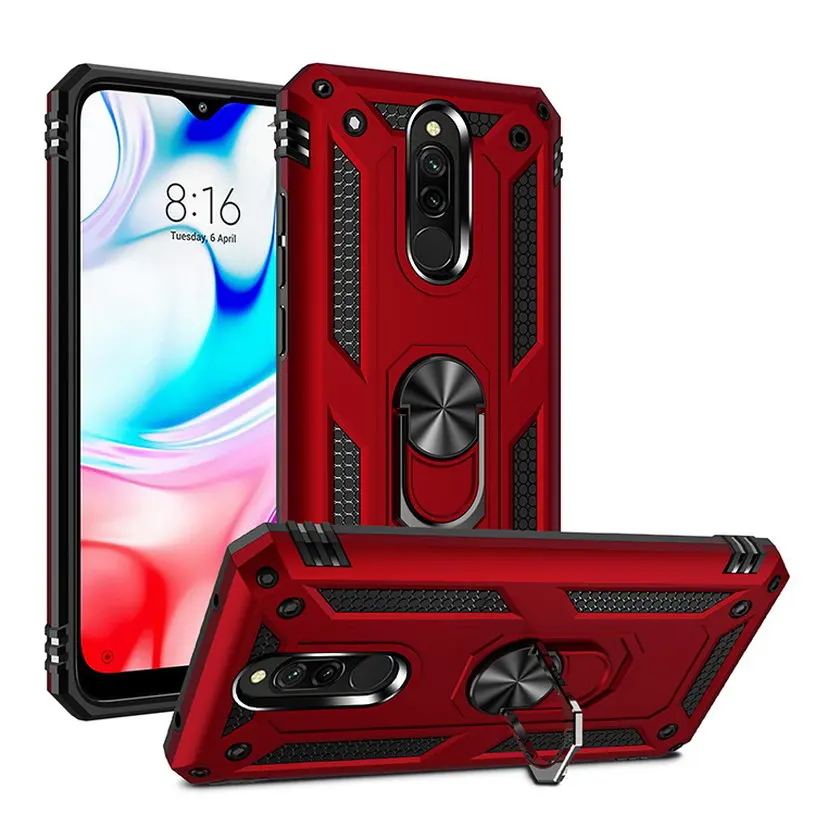 高級鎧耐衝撃ケース Xiaomi Redmi 8 ケースシリコーンバンパーハイブリッドケース xiaomi redmi 8A redmi8 金属リングカバー