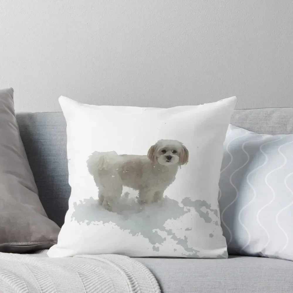 Lily the coton de tulear puppy in the snow Throw Pillow pillow pillowcase New year pillow