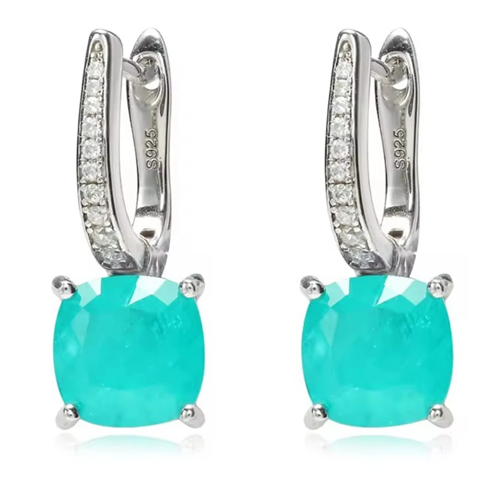 KQDANCE 925 Sterling SIlver Cushion Cut Paraiba Tourmaline Gemstone Drop Earrings with Green Blue Stones Fine Jewelry For Women