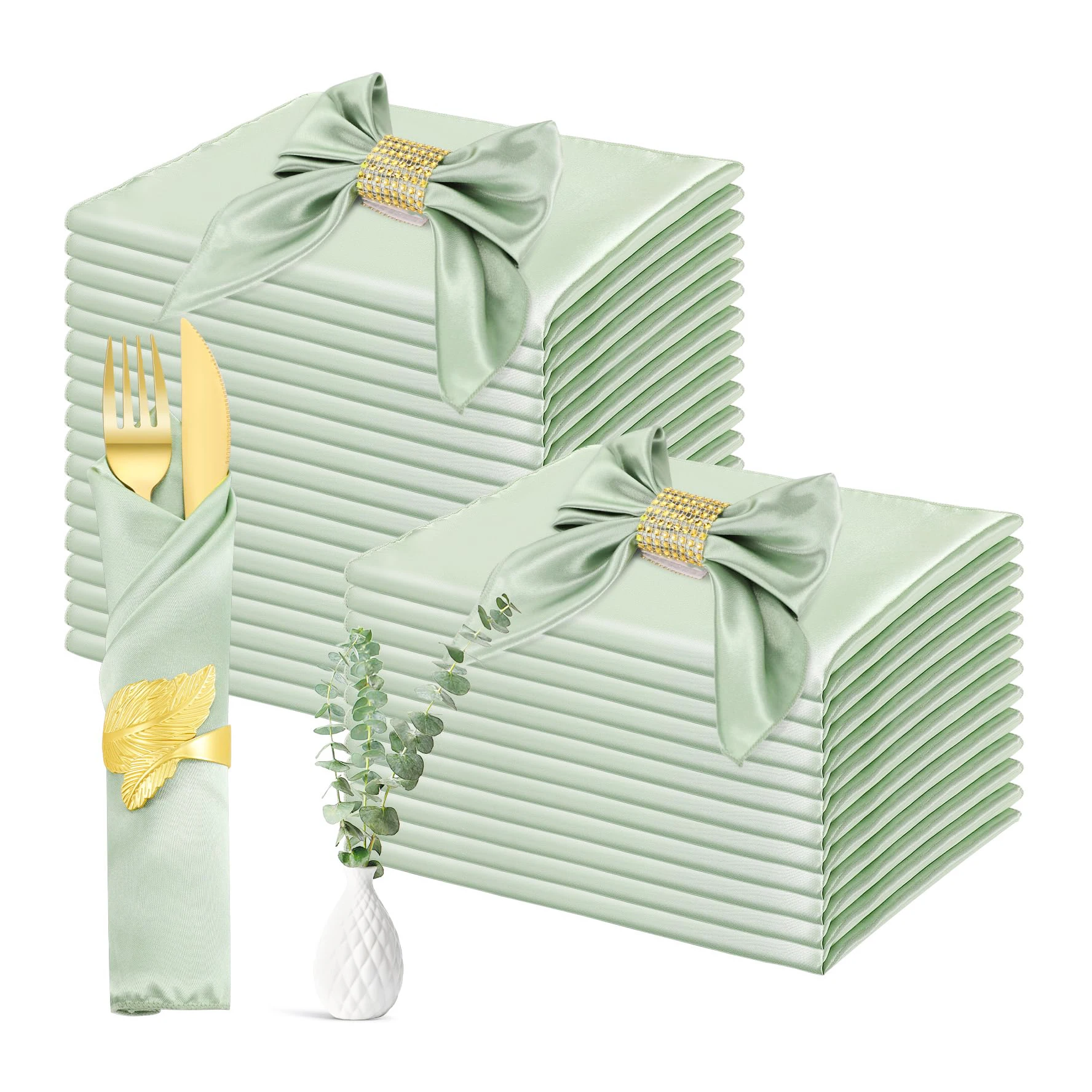 120PCS 30x30cm Wedding Green Satin Napkin  Soft Table Napkins for Romantic Christmas Party Dinner Table Decoration